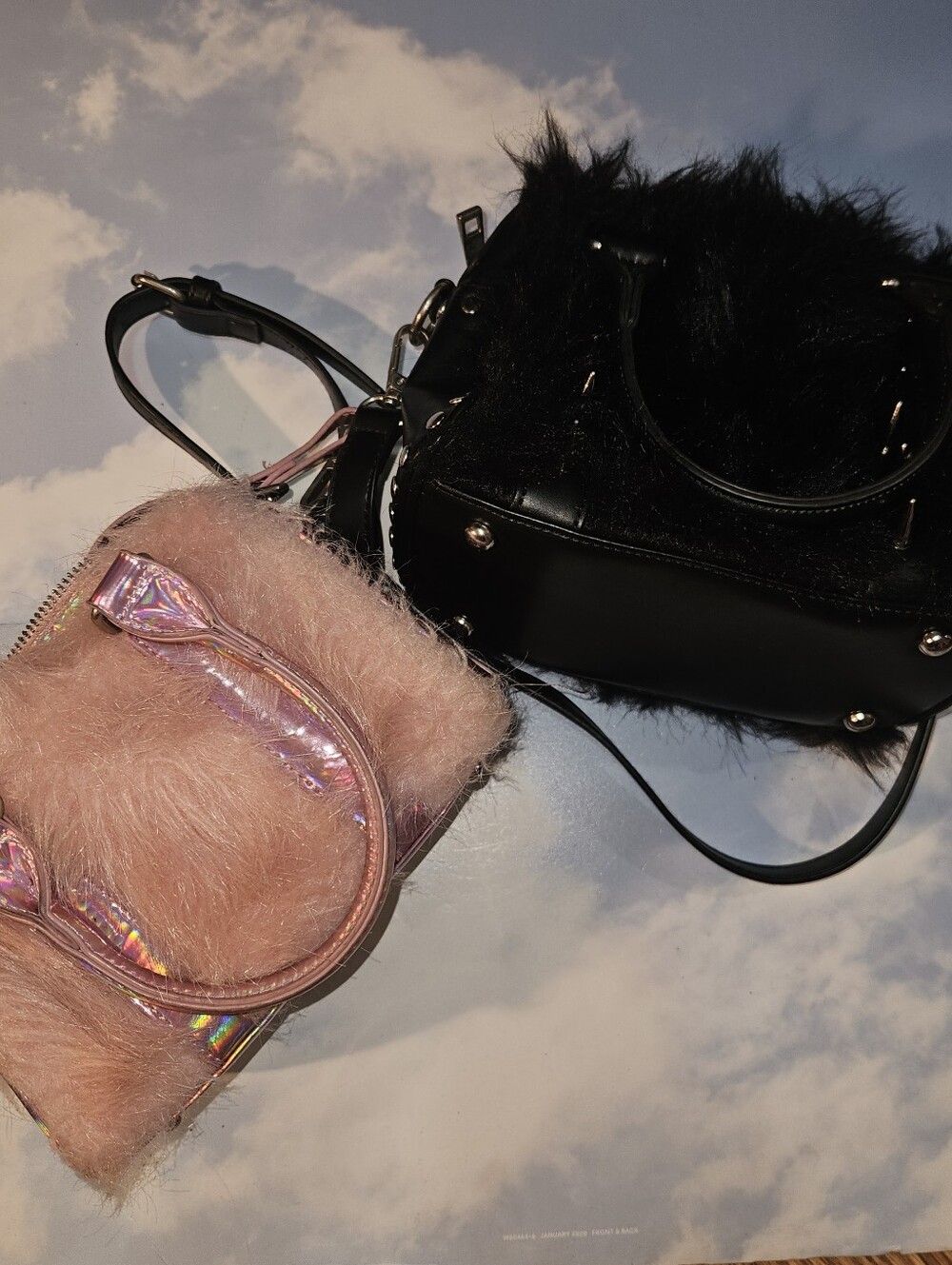 Faux Fur Pink Holographic Crossbody Bag
